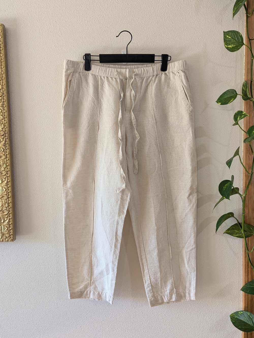 Oatmeal Linen Cropped Pant